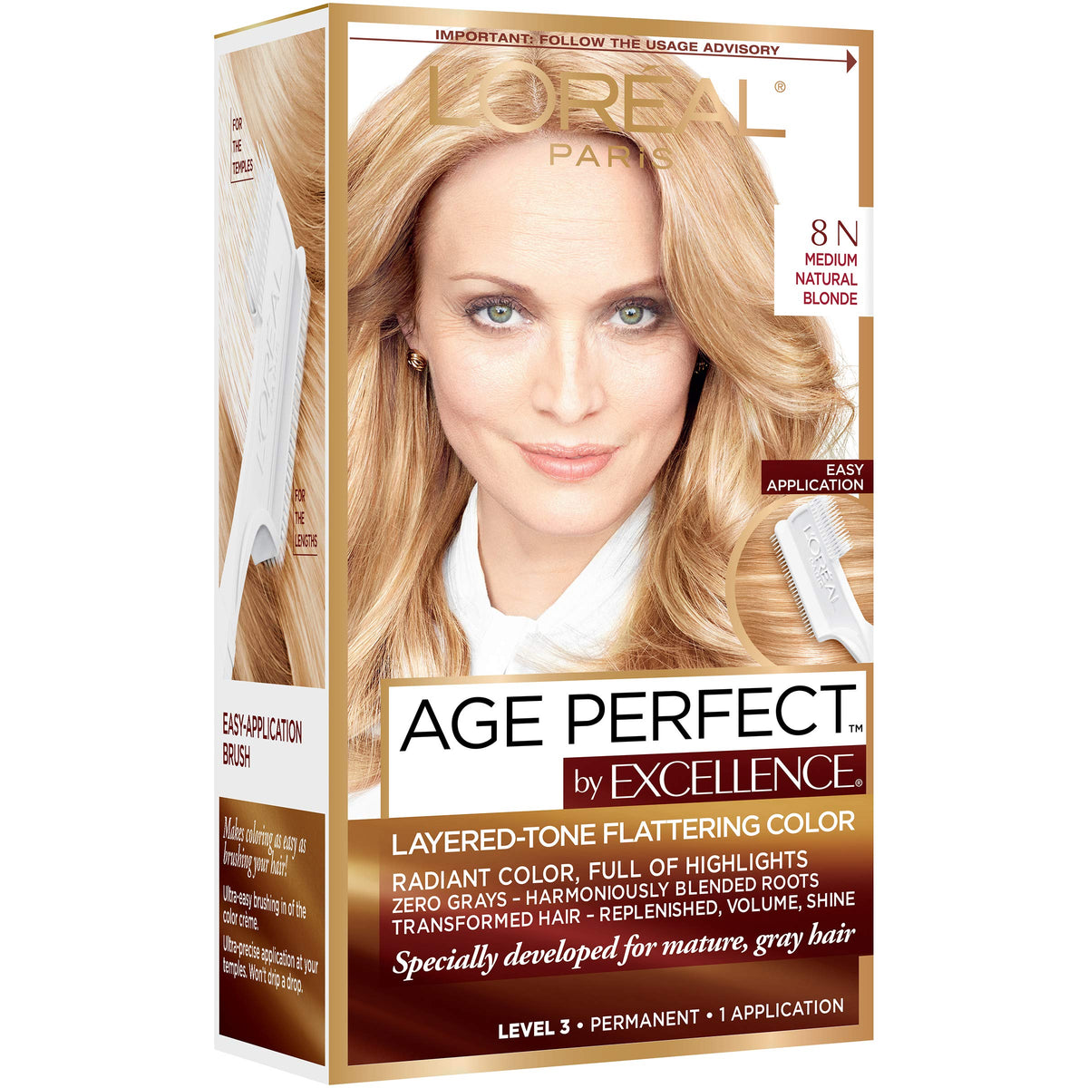 L'Oreal Paris styled shoulder‑length hair after coloring showing shine
