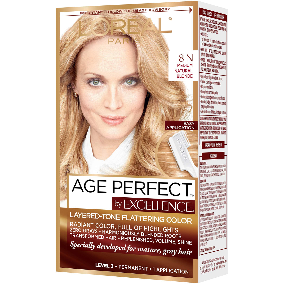 L'Oreal Paris single hair strand swatch showing medium natural blonde tone
