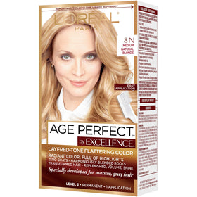 L'Oreal Paris single hair strand swatch showing medium natural blonde tone