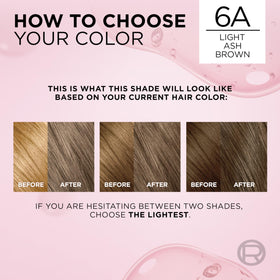 Shade swatch strands demonstrating L'Oreal Paris 6A Light Ash Brown result