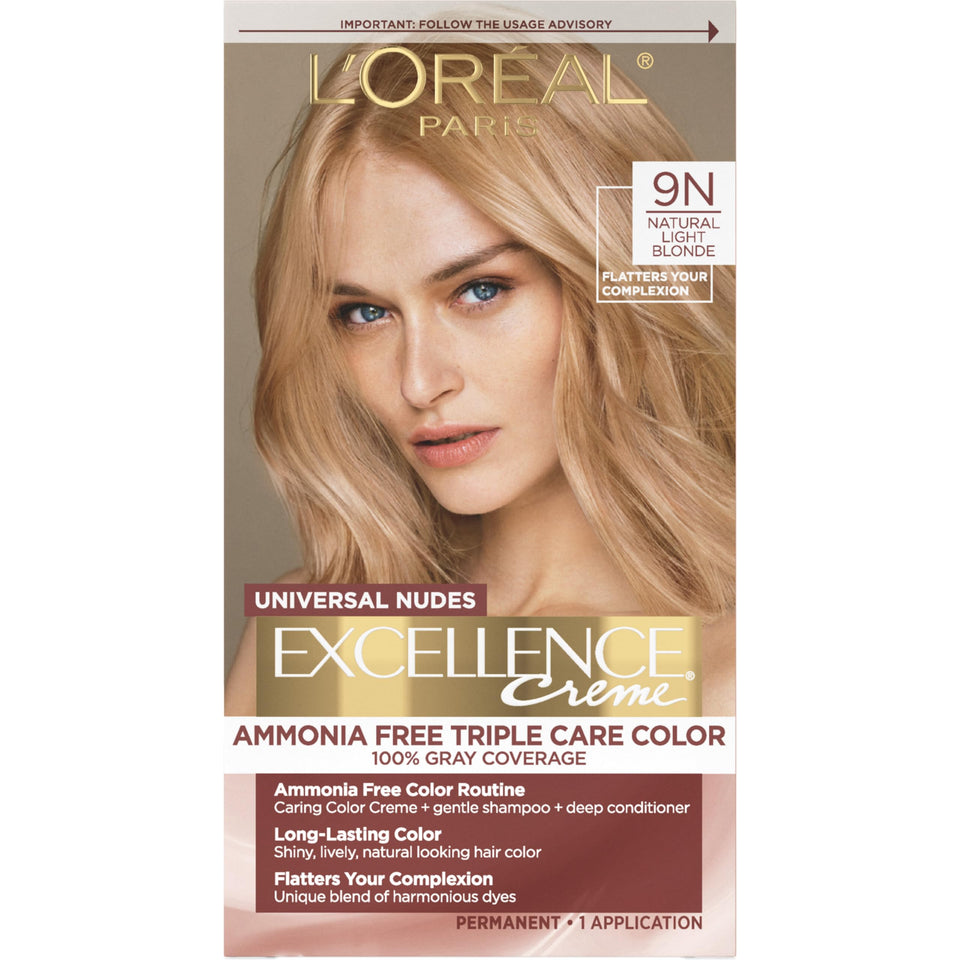 L'Oreal Paris front packaging showing the 9N Natural Light Blonde shade and kit contents