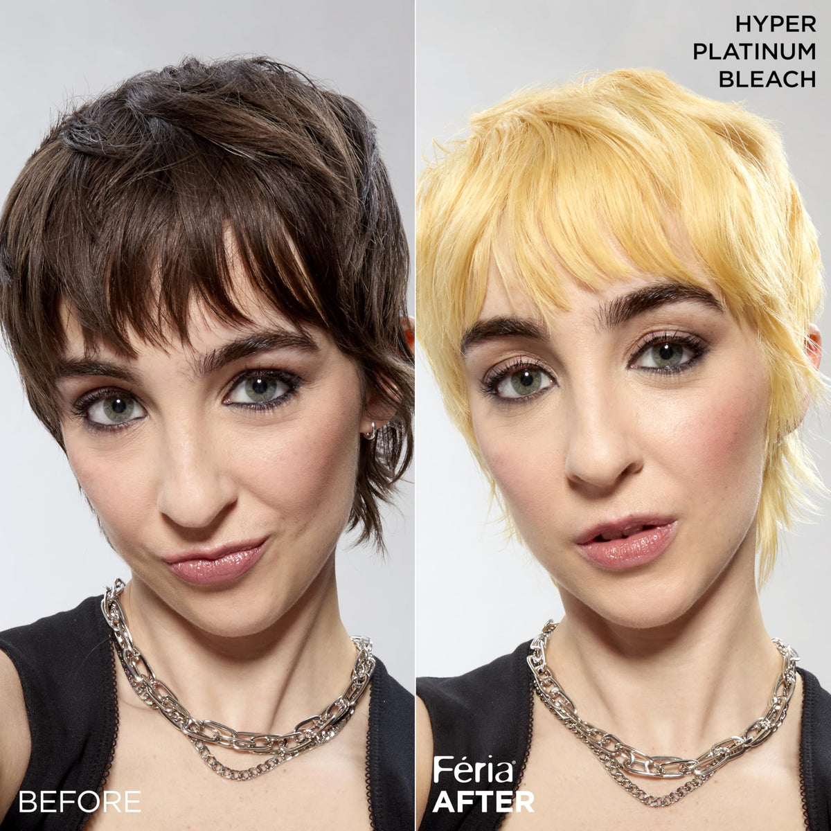 L'Oreal Paris Feria before and after hair strands showing lift result