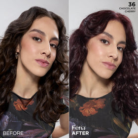 L'Oreal Feria Chocolate Cherry before and after photos showing enhanced dimension