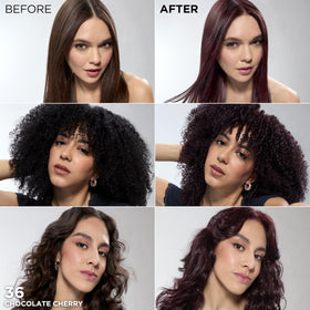 L'Oreal Feria Chocolate Cherry hair swatch showing multi-tonal chocolate and cherry highlights
