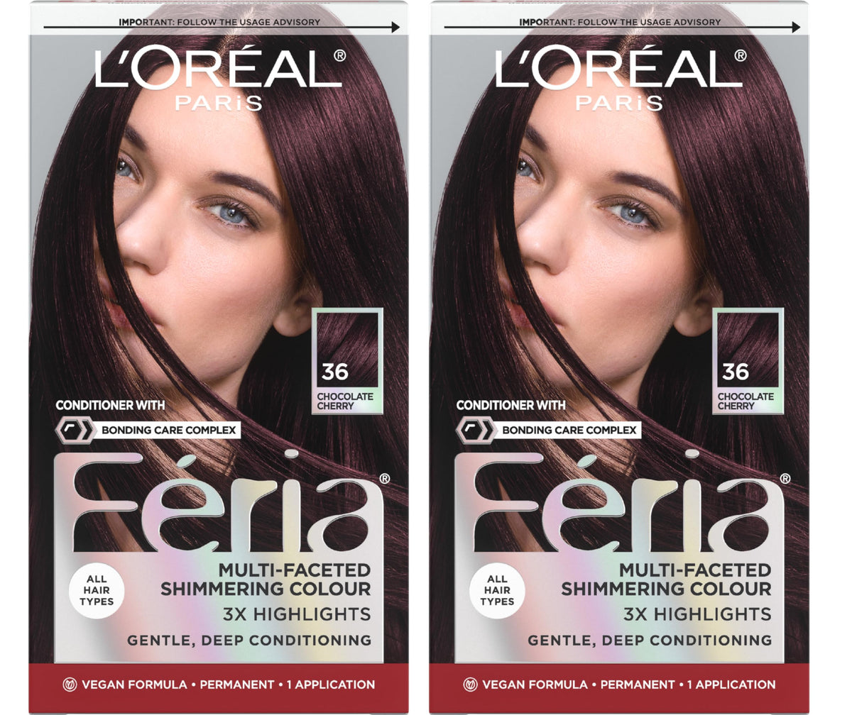 L'Oreal Feria Chocolate Cherry front packaging showing kit benefits and shimmer