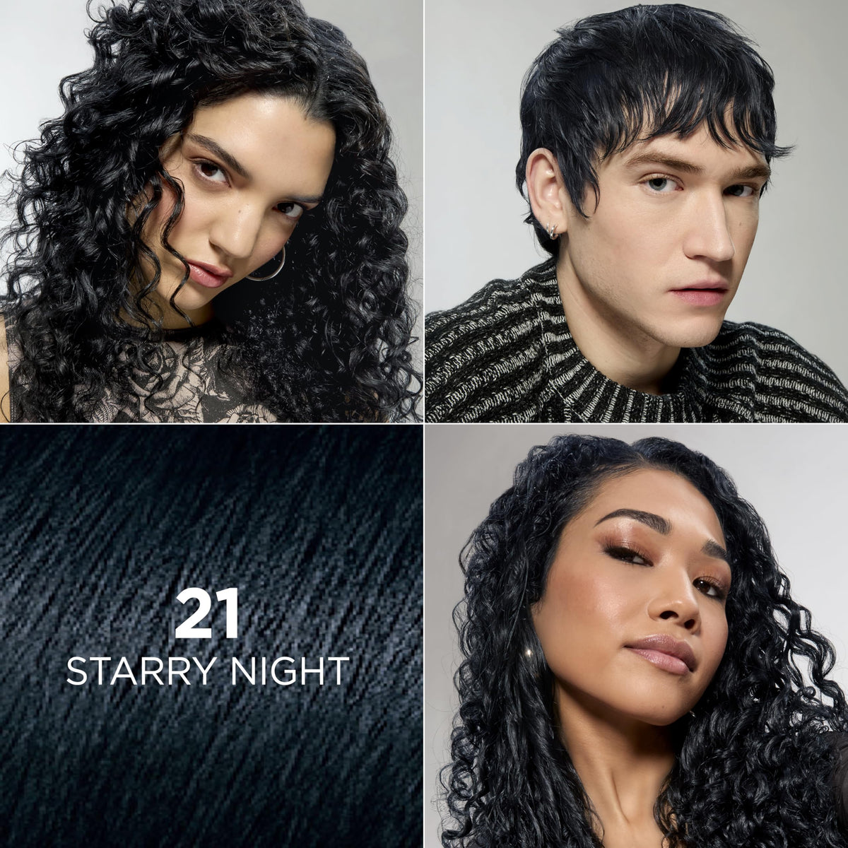 L'Oreal Feria color swatch strand displaying bright black with shimmer