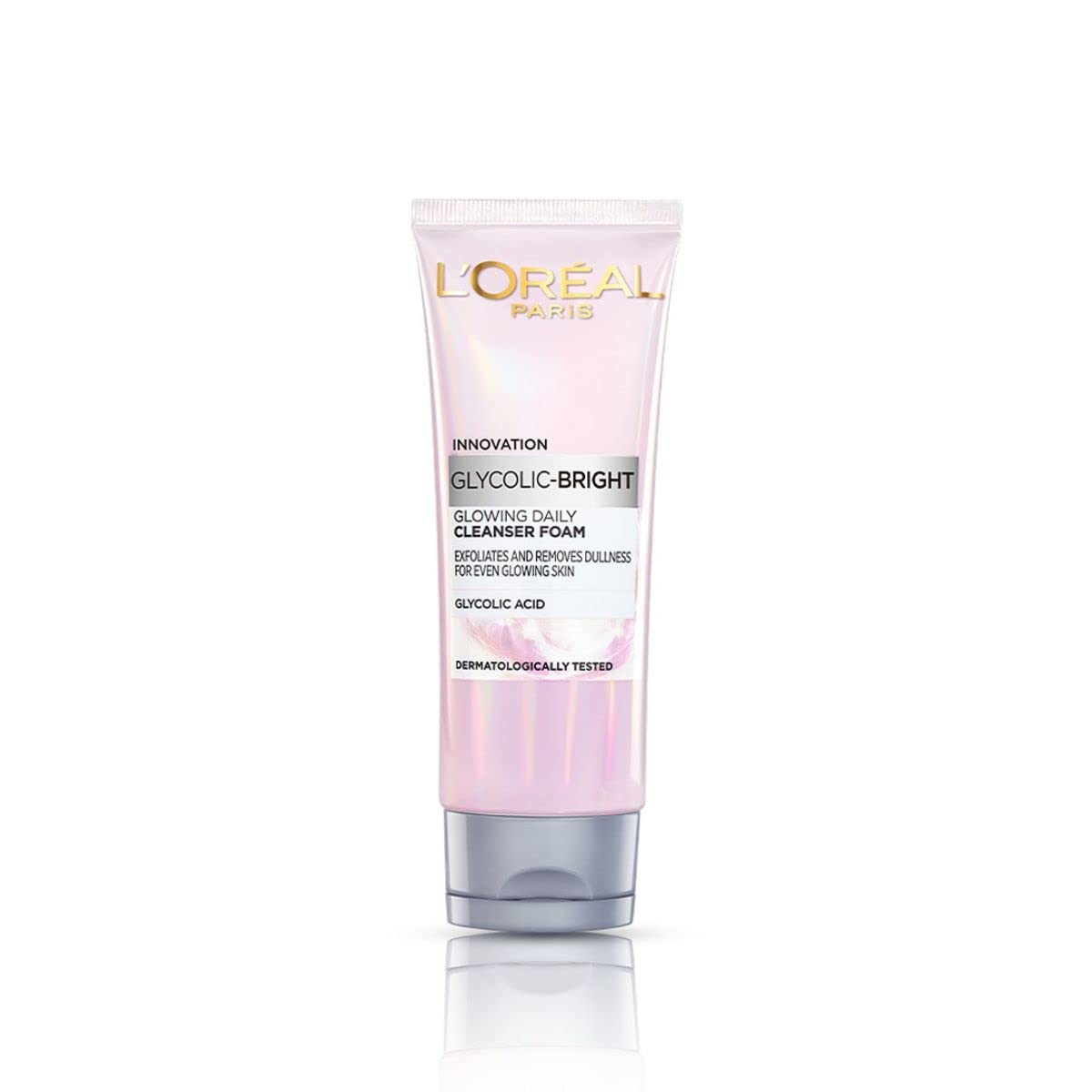L'Oreal Paris cleanser front packaging showing bottle and brightening claim