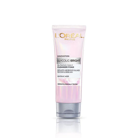 L'Oreal Paris cleanser front packaging showing bottle and brightening claim