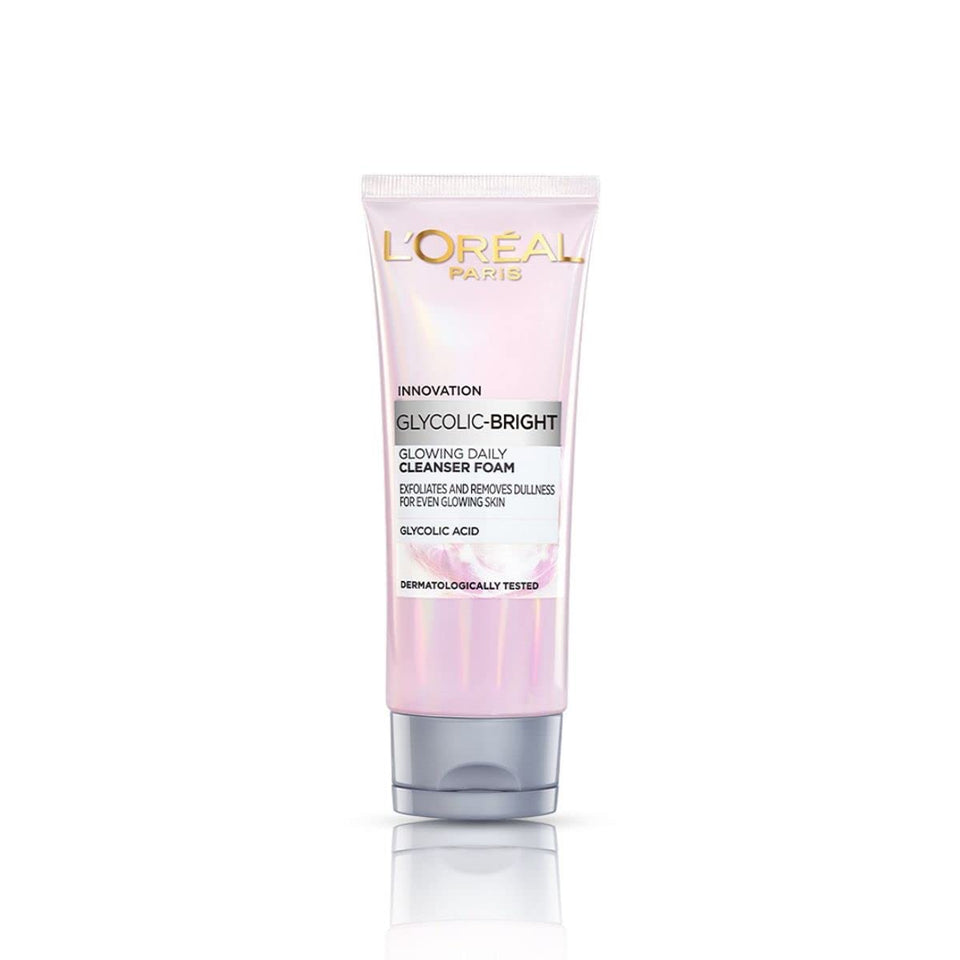 L'Oreal Paris cleanser front packaging showing bottle and brightening claim