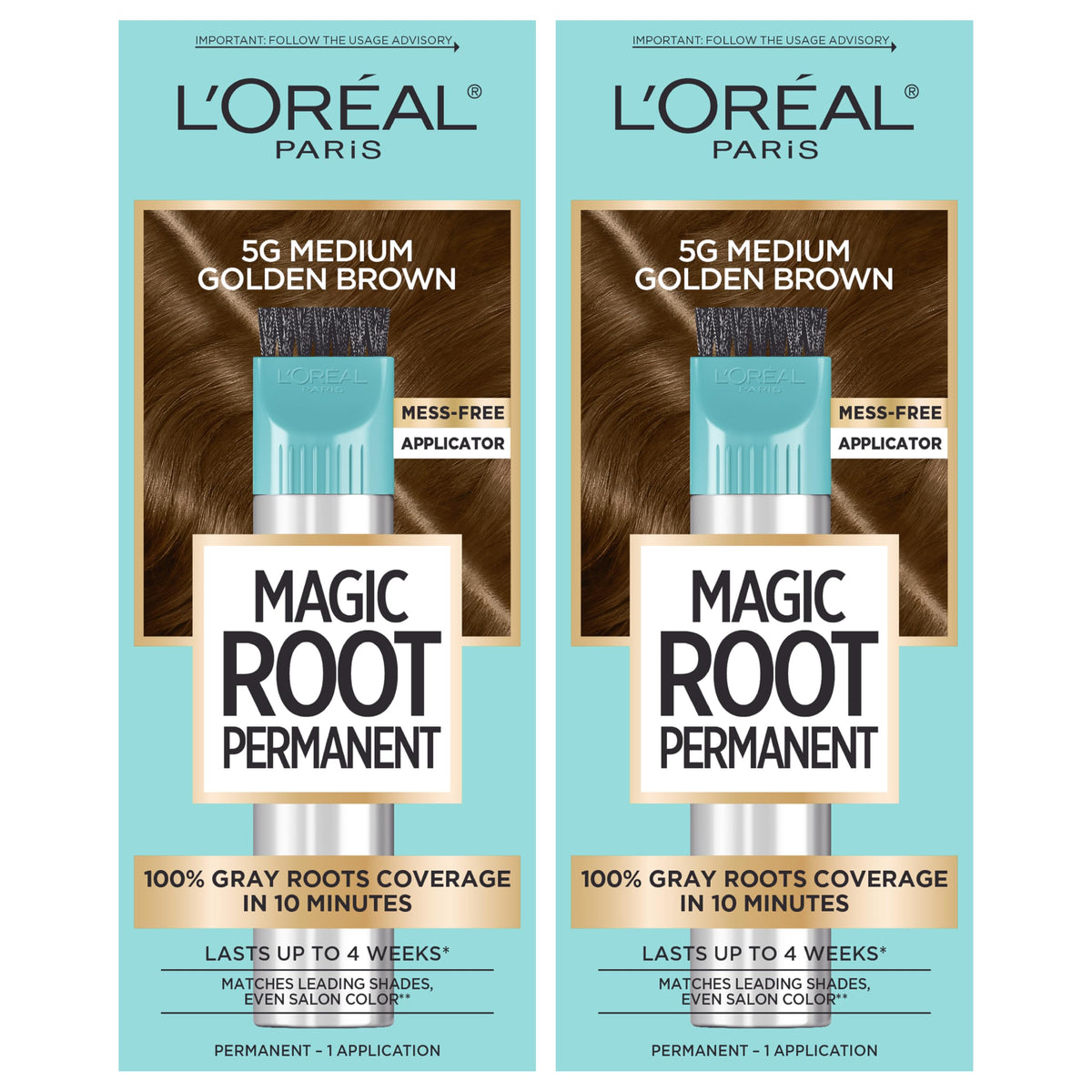 L'Oreal Paris front packaging of Magic Root kit showing shade and quick 10-minute benefit
