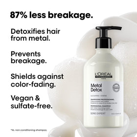 L'Oréal Professionnel Paris shampoo in use under shower demonstrating effective cleansing