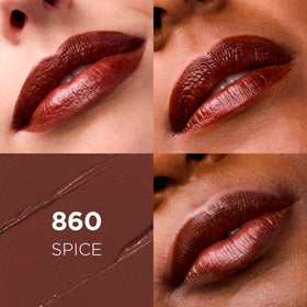 L'Oreal Paris 860 Spice angled bullet close-up highlighting creamy satin texture and smooth glide