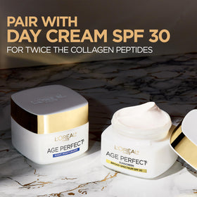 L'Oreal Paris label detail focusing on collagen peptides and niacinamide benefits