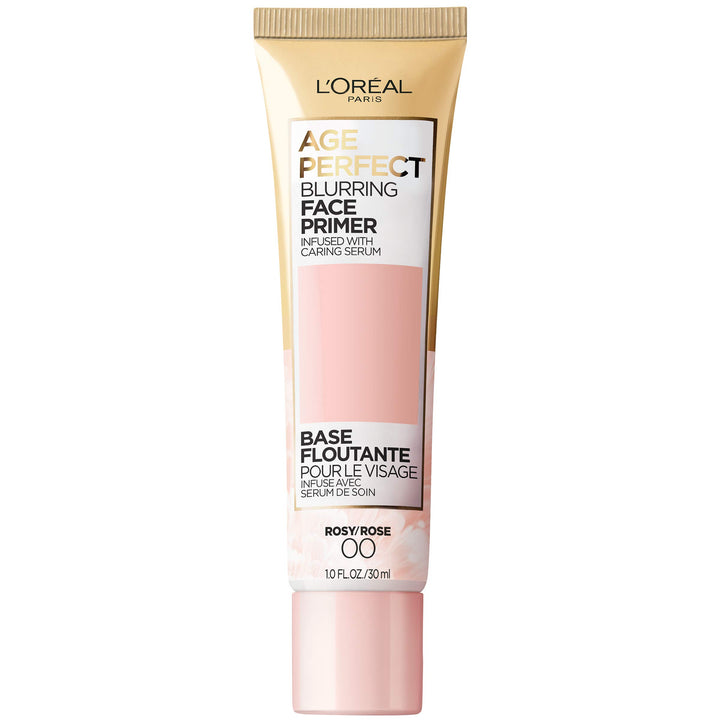 L'Oreal Paris primer front packaging showing rosy tube and branding benefit: visible smoothing