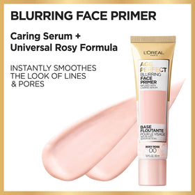 L'Oreal Paris primer texture close-up displaying creamy serum and blurring finish benefit