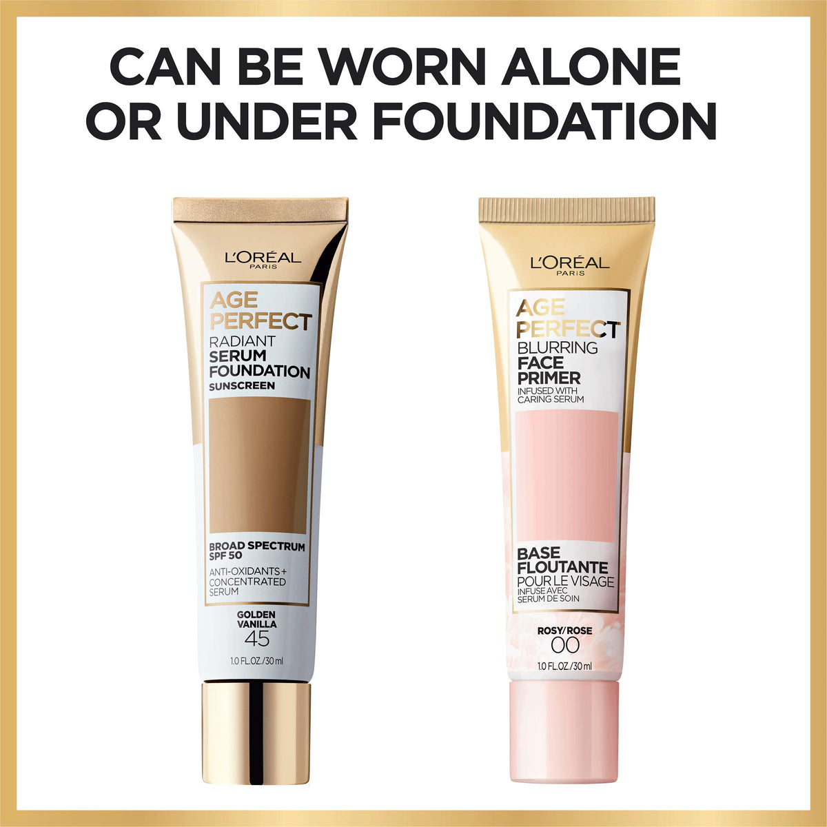 L'Oreal Paris primer with foundation setup showing layering and improved makeup finish benefit