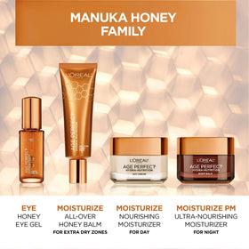 L'Oreal Paris with Manuka honey visual emphasizing nourishing natural extract benefit