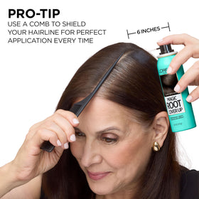 L'Oreal Paris application at hairline showing instant coverage benefit