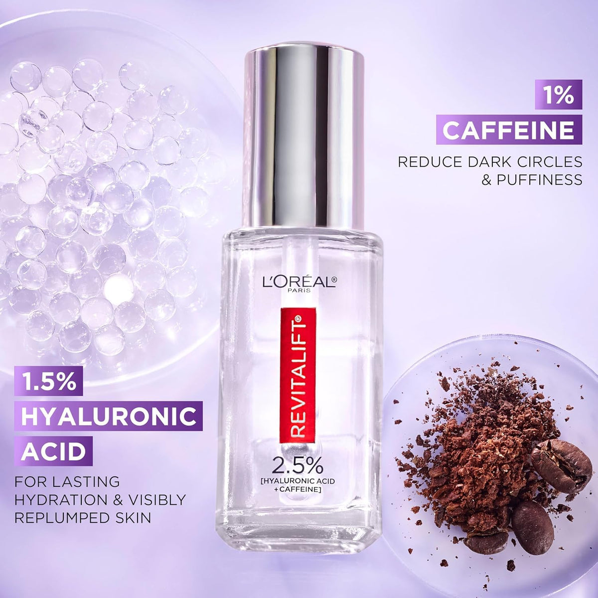 L'Oreal Paris demonstrating serum applied under eye to reduce puffiness