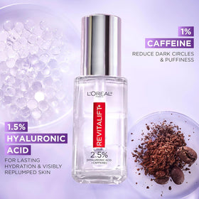 L'Oreal Paris demonstrating serum applied under eye to reduce puffiness