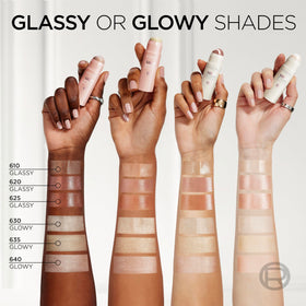 L'Oreal Paris applying Glassy Pearl to cheekbone showing natural lift and pearlescent glow