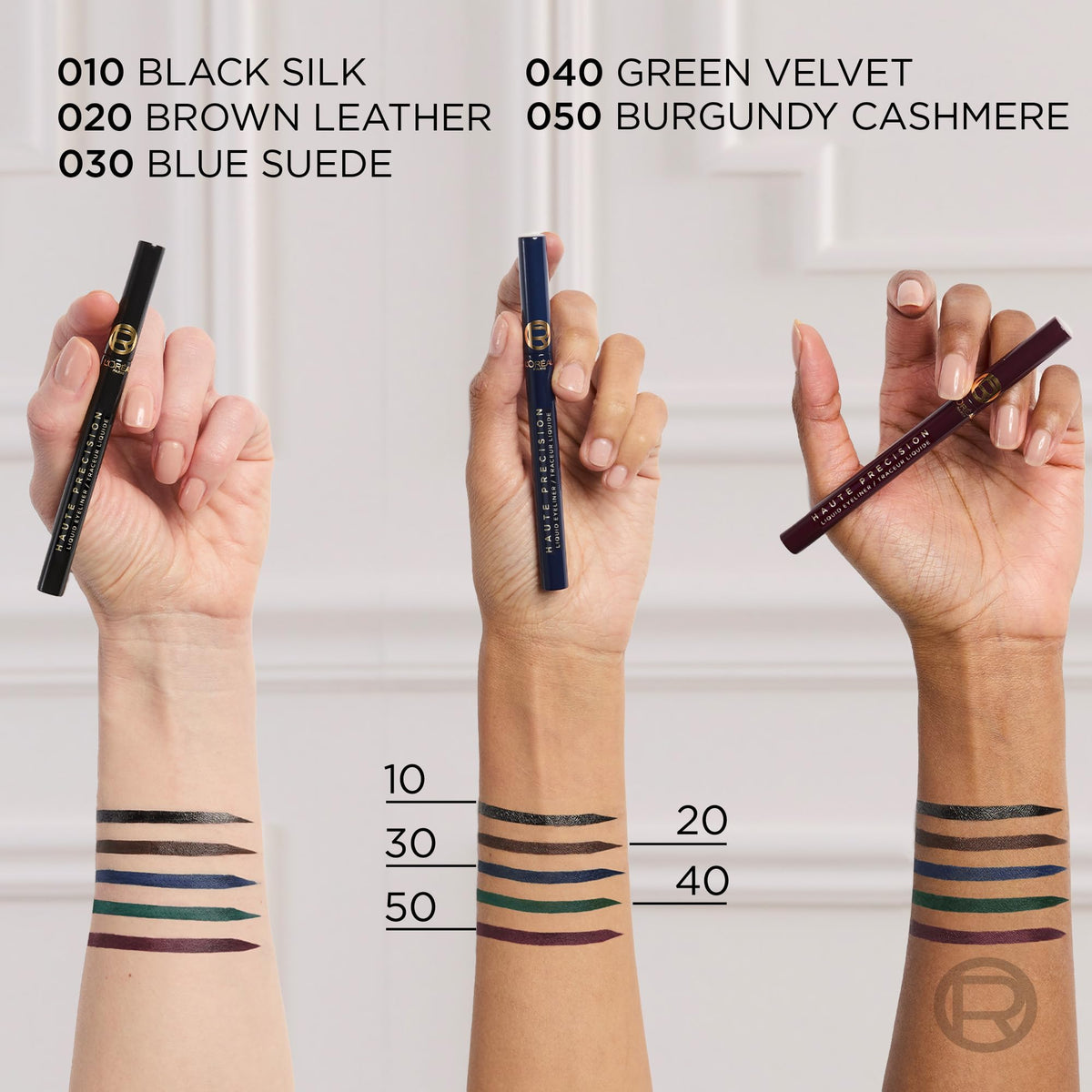 Hand holding L'Oreal Paris applicator tip showing ergonomic grip for steady strokes