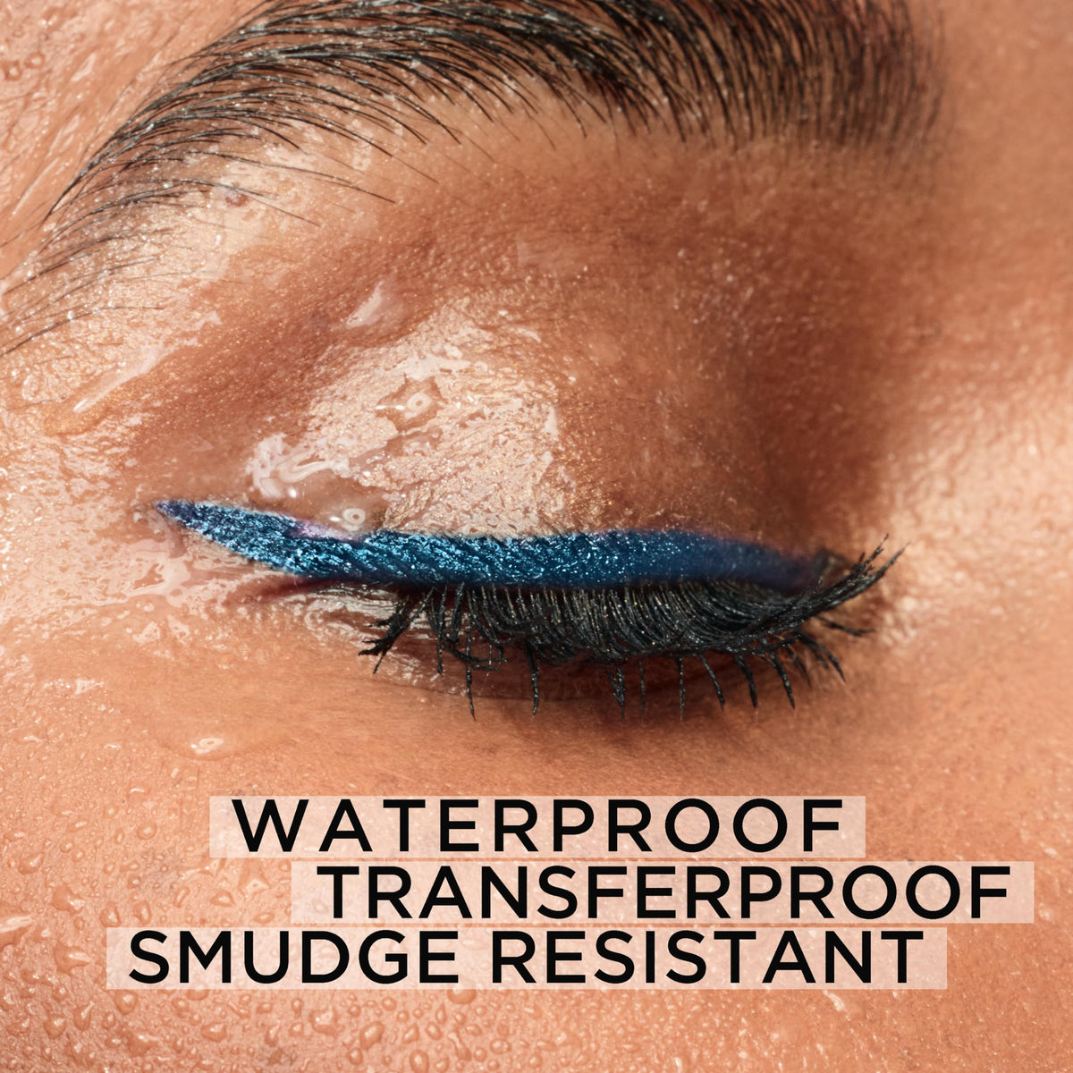 L'Oreal Paris swatch stroke on skin showing saturated blue pigment payoff