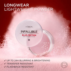 Baking under eye with L'Oreal Paris powder to brighten and set concealer