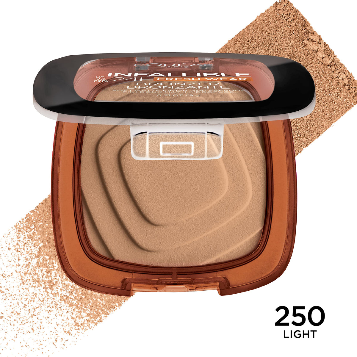 L'Oreal Paris bronzer swatches on arm demonstrating buildable pigmentation