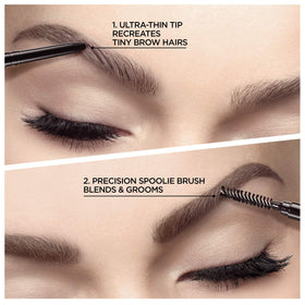 L'Oreal Paris extreme close-up of ultra-fine pencil tip creating hairlike strokes for precision
