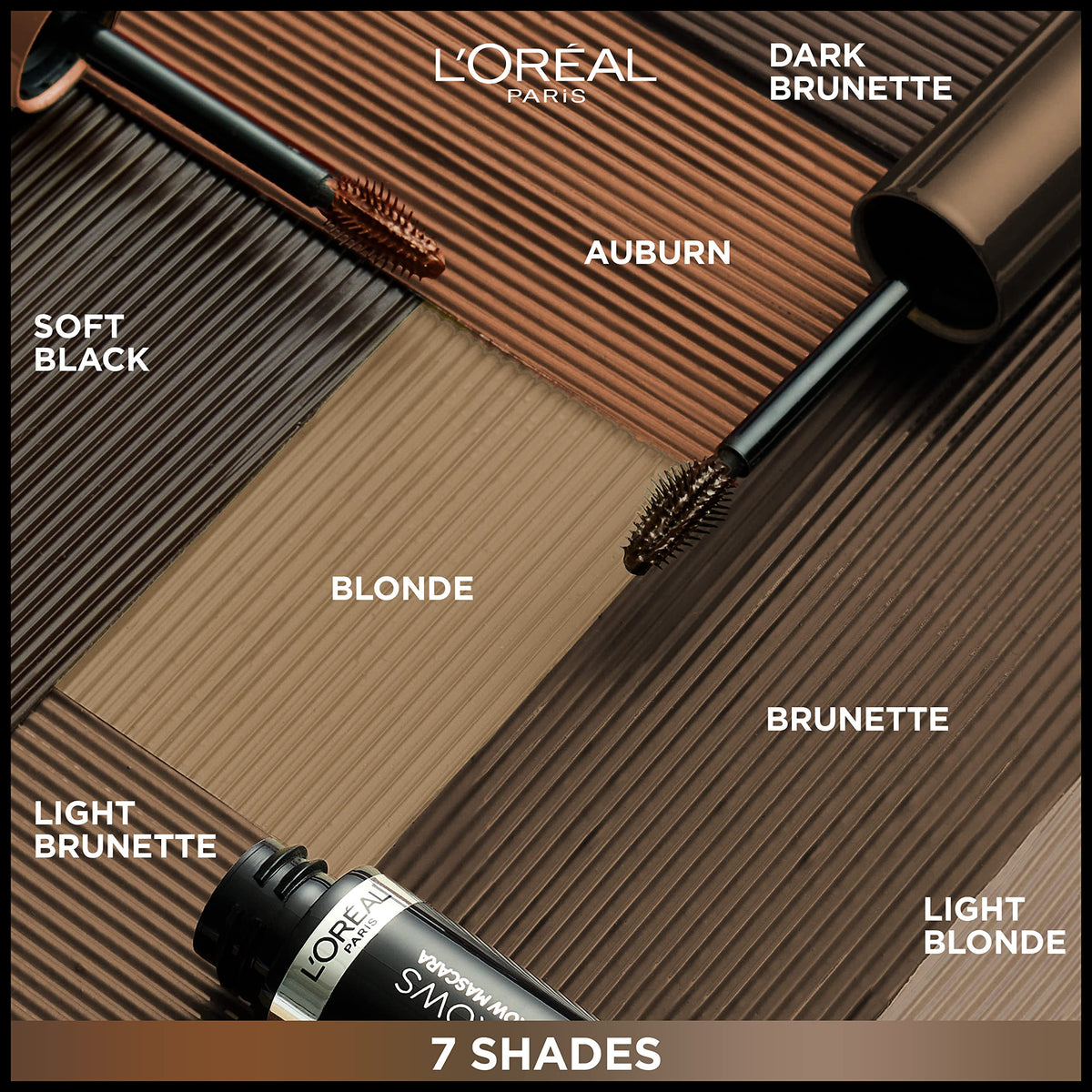 L'Oreal Paris brow mascara on a vanity next to mirror showing everyday grooming convenience