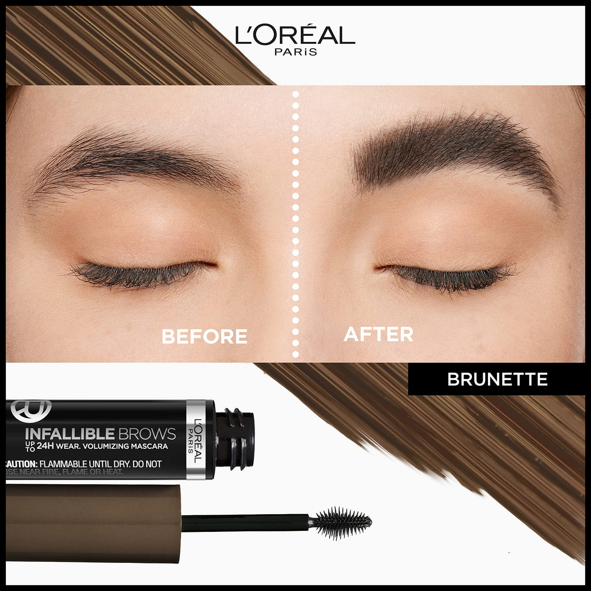 L'Oreal Paris wand close-up with 3D micro-grip brush for precise hair-by-hair application benefit