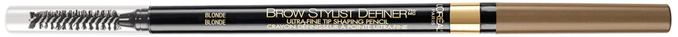 L'Oreal Paris front packaging of brow stylist definer showing twin pencils and benefits