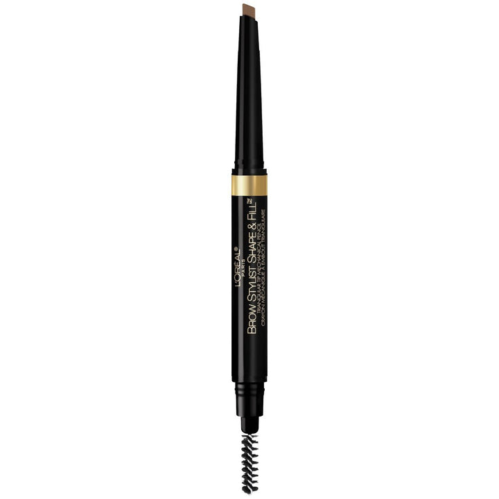 L'Oreal Paris front packaging showing Brunette pencil and compact size benefit
