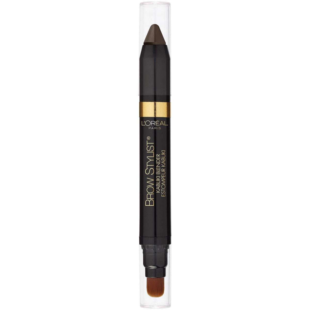 L'Oreal Paris Brow Stylist front packaging showing crayon and kabuki brush benefits
