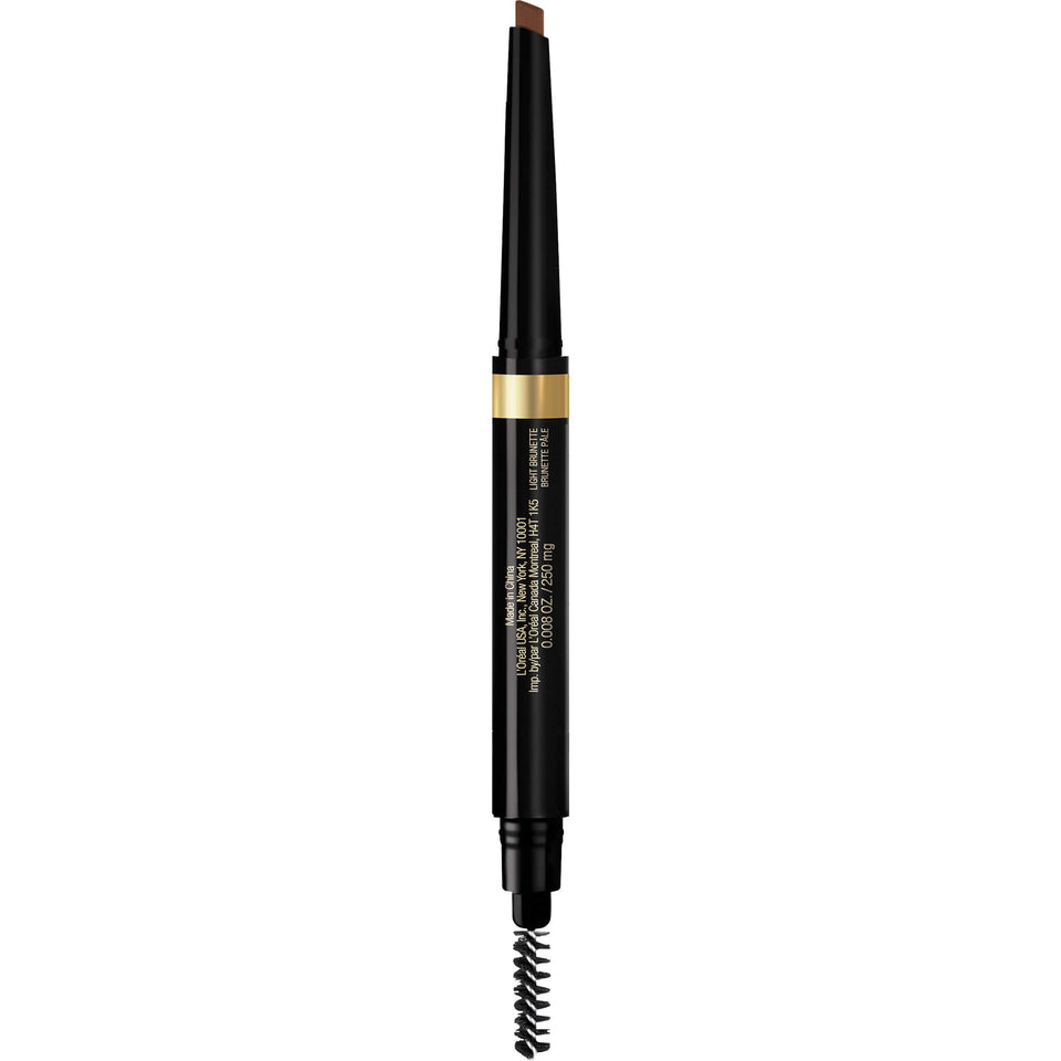 L'Oreal Paris front packaging showing pencil and spoolie for travel-ready brows