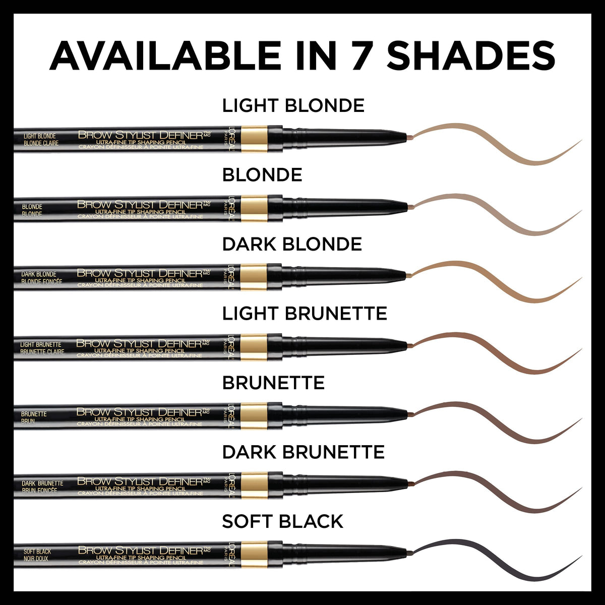 L'Oreal Paris texture showing thin eyebrow strokes for natural-looking definition