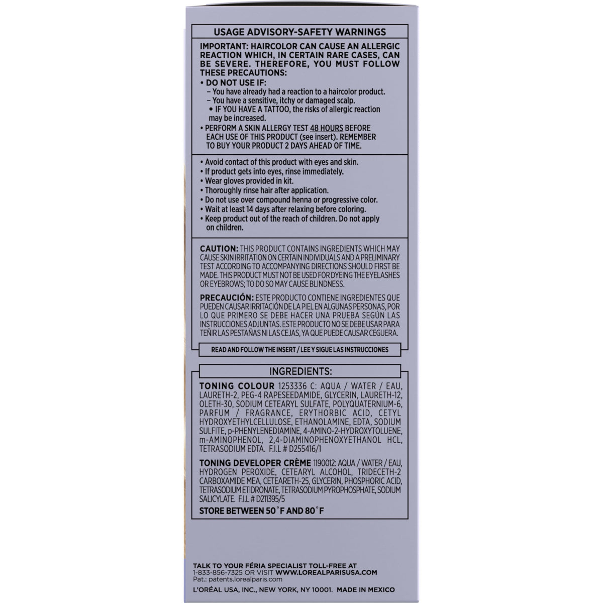 L'Oreal Paris ingredients and directions label close-up emphasizing safe use