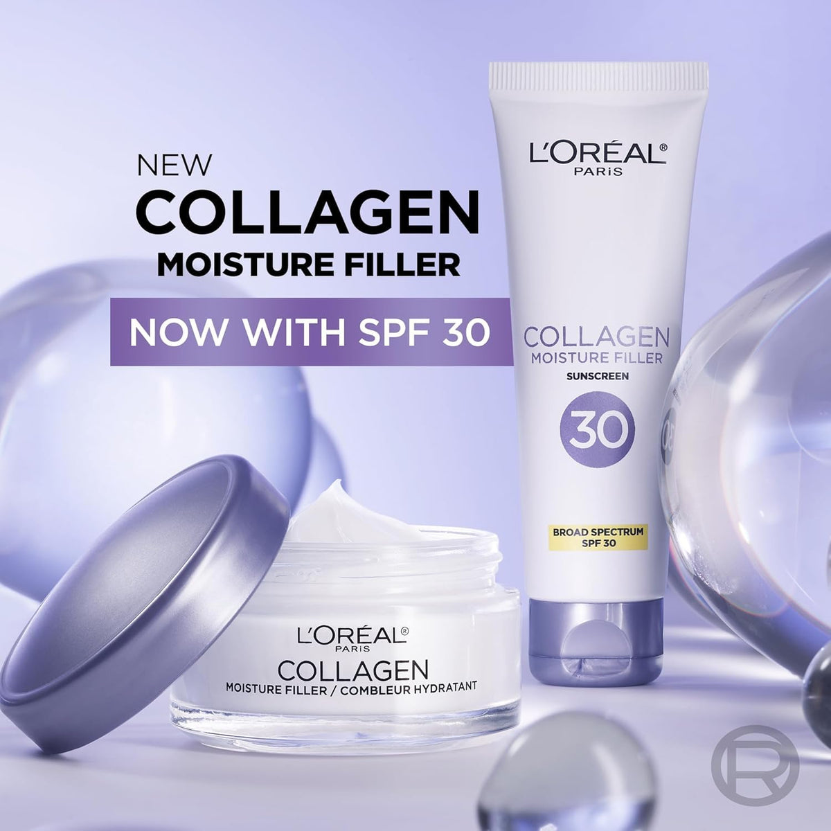 L'Oreal Paris box and jar styled on counter conveying professional skincare