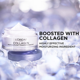 L'Oreal Paris product label close-up showing collagen and clean formula