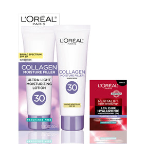 L'Oreal Paris front packaging showing SPF 30 and collagen benefits
