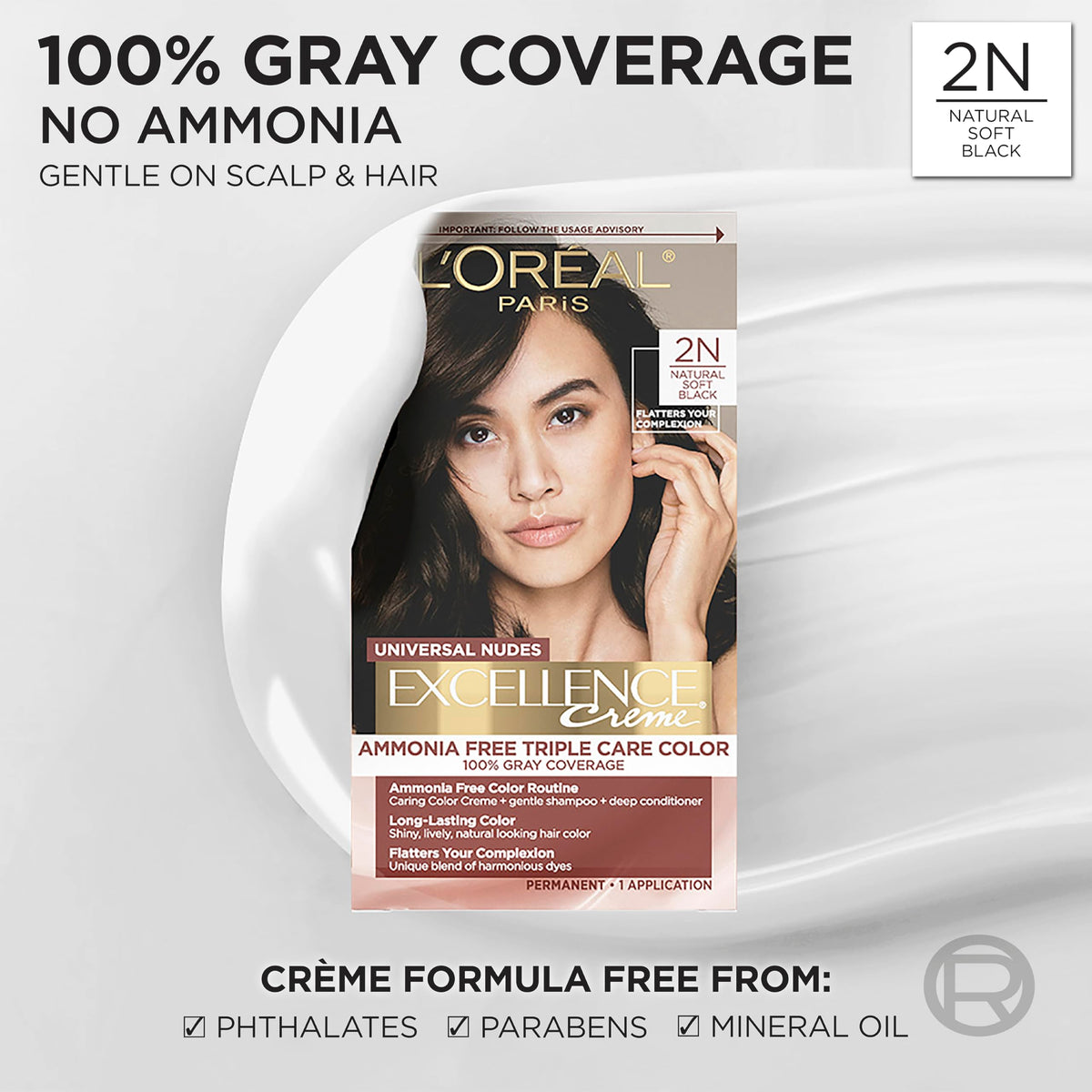 L'Oreal Paris color creme tube and developer bottle ready for mixing, precise application
