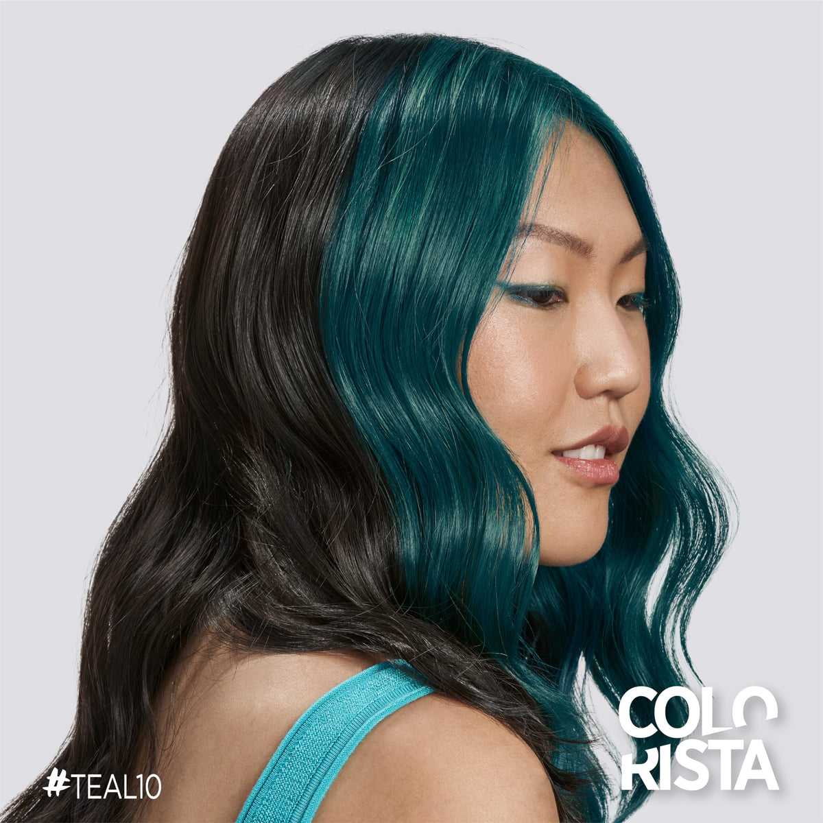 L'Oreal Paris Colorista teal mask texture close-up, creamy and conditioning