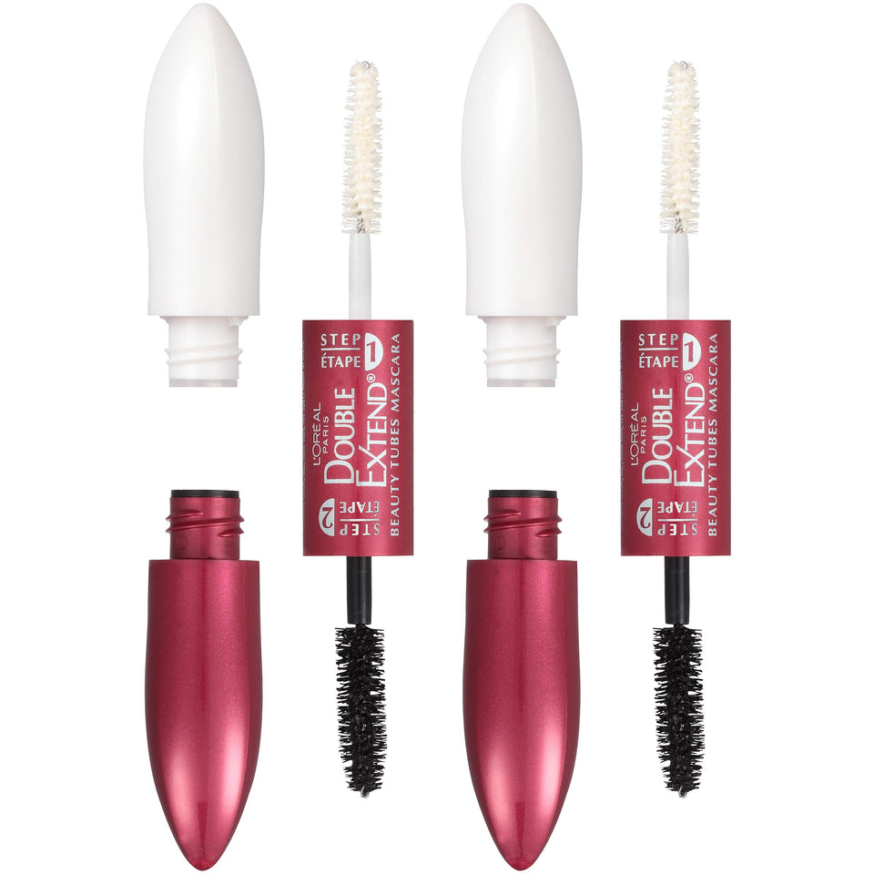L'Oreal Paris front packaging showing two-tube mascara pack and product benefit