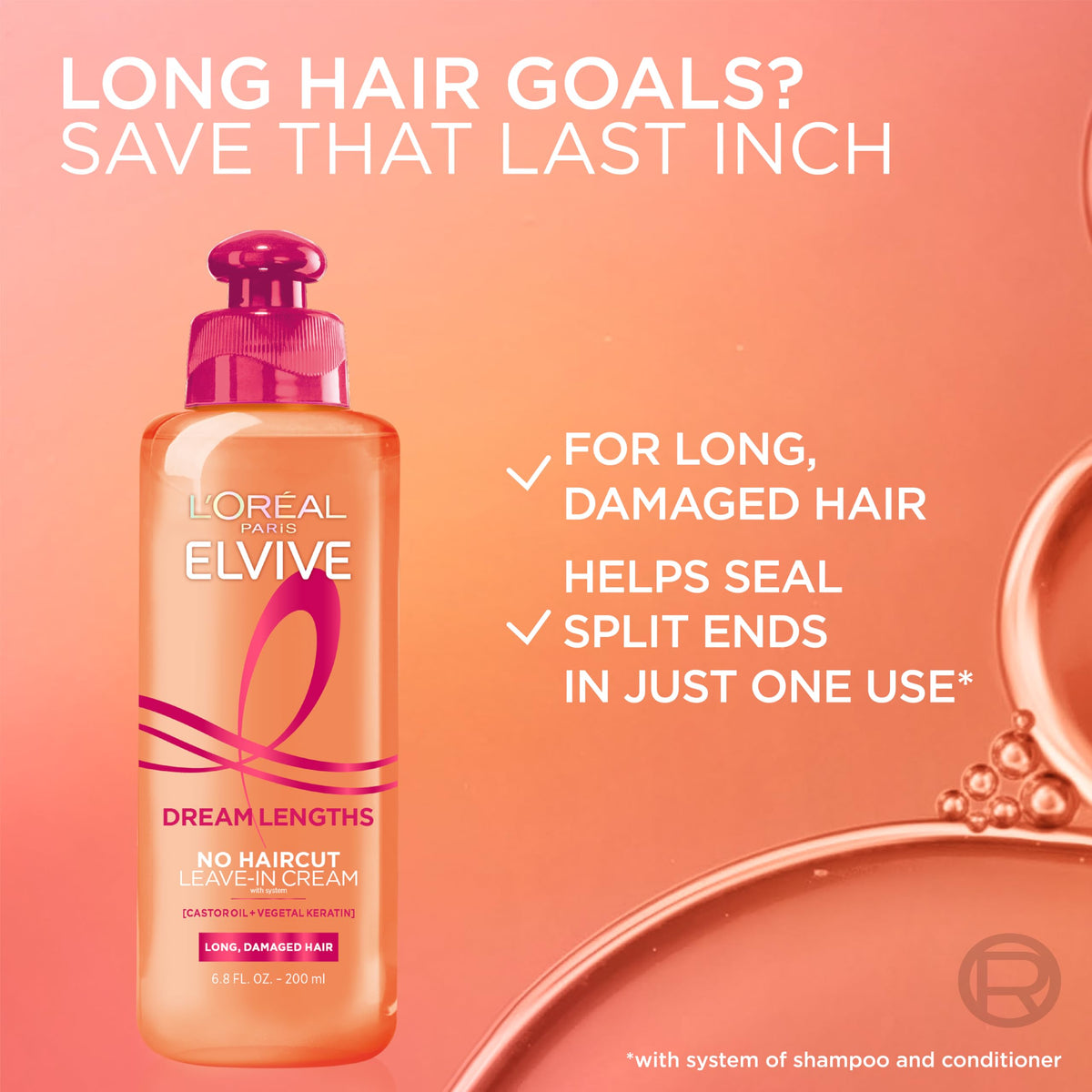 L'Oreal Paris Dream Lengths shampoo, conditioner, and leave-in cream together for full-routine benefits