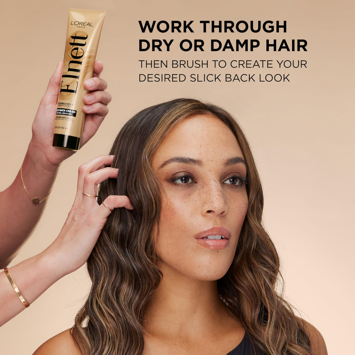 L'Oreal Paris before and after images highlighting frizz control results