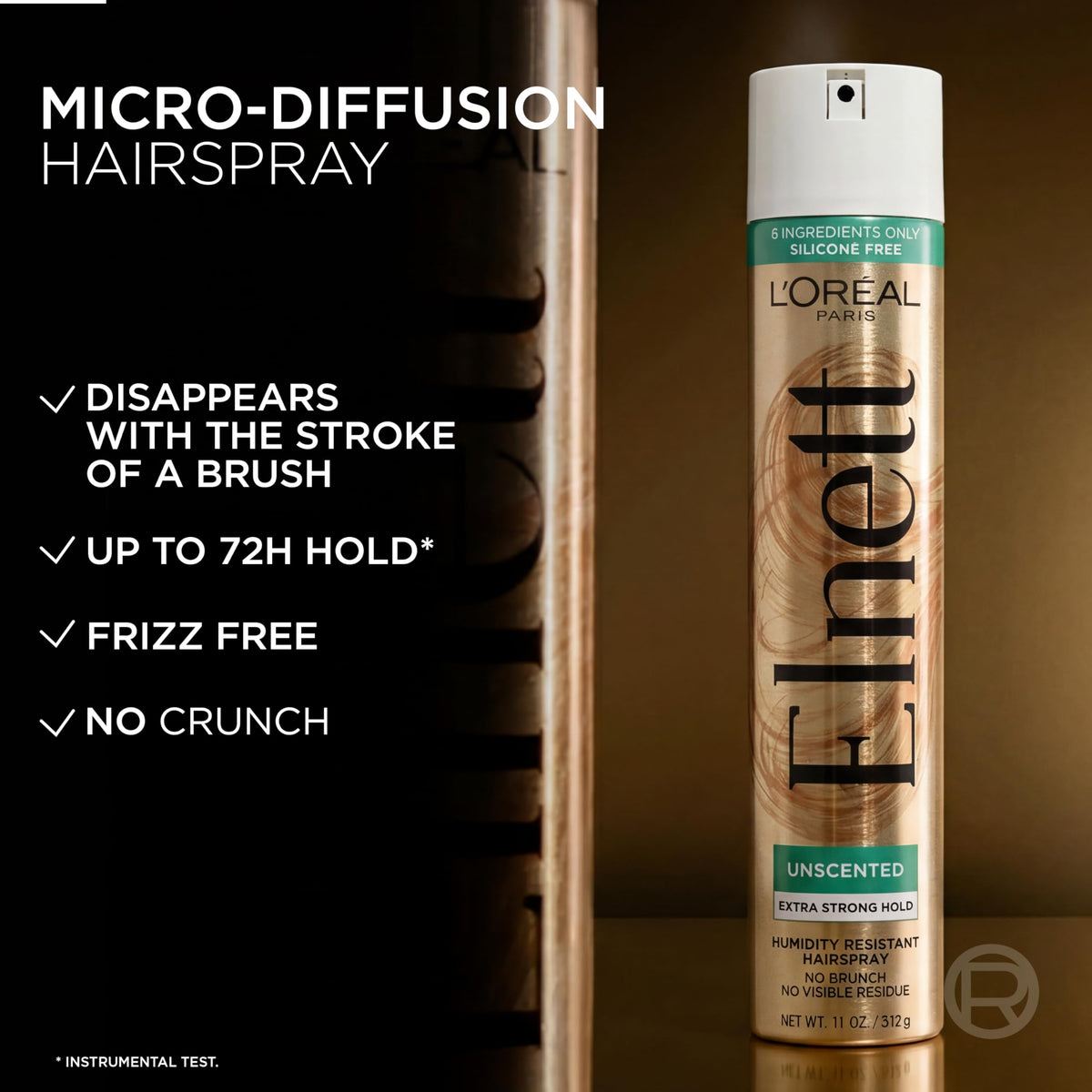 L'Oreal Paris Elnett fine mist in air demonstrating even coverage