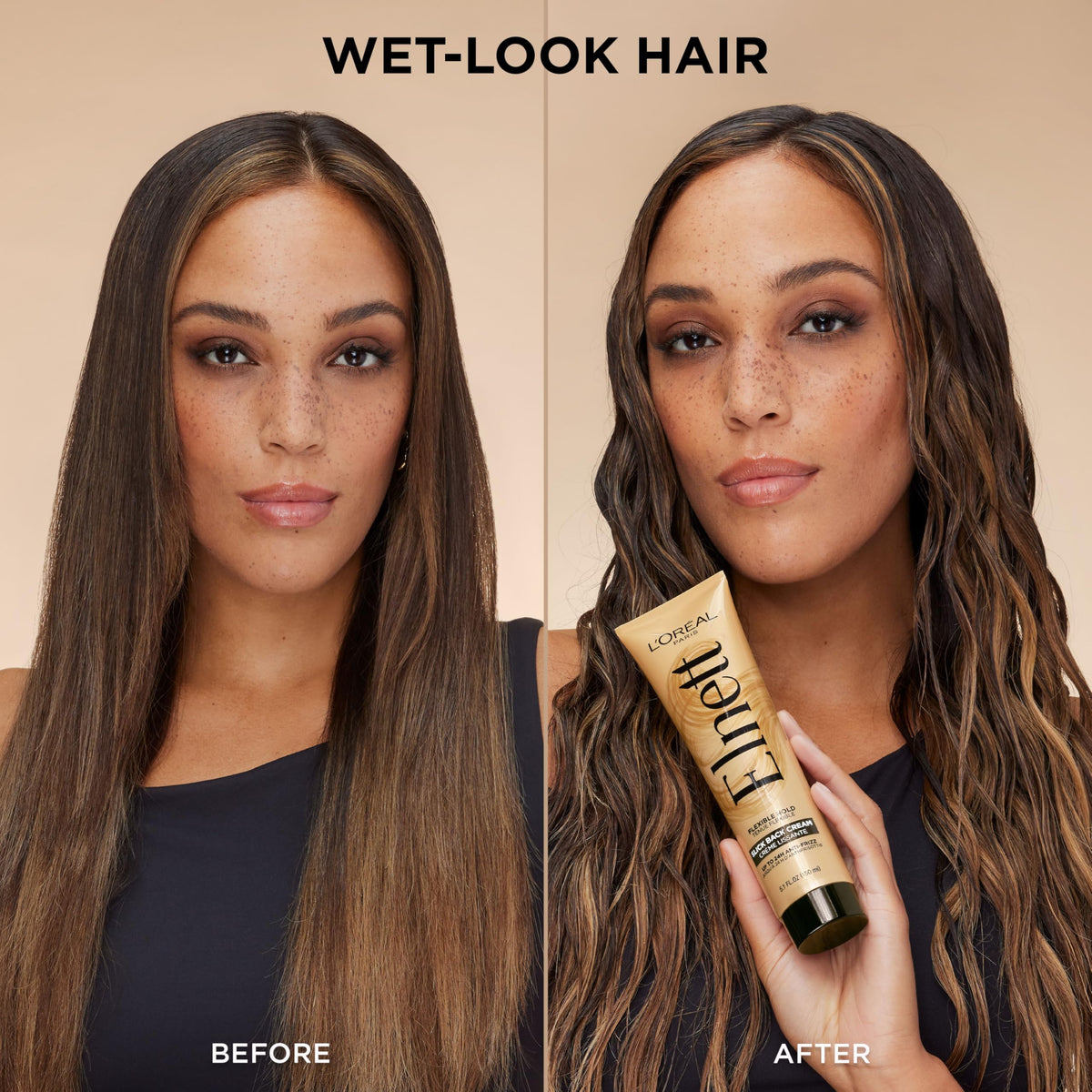 L'Oreal Paris product on bathroom shelf showing everyday styling use
