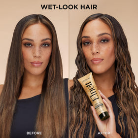 L'Oreal Paris product on bathroom shelf showing everyday styling use