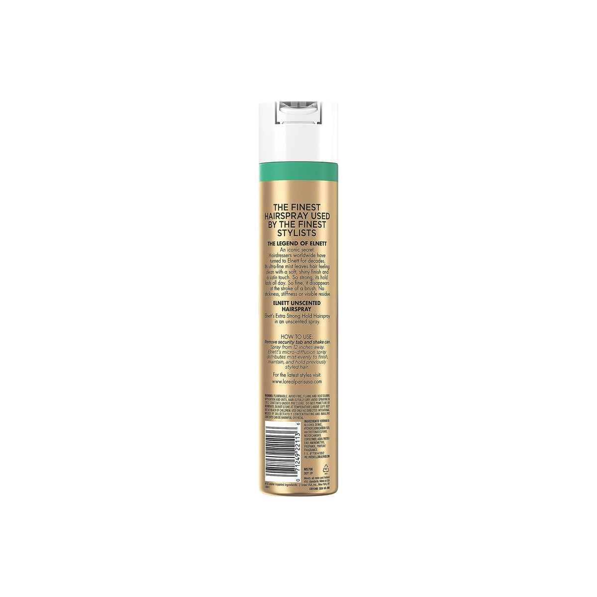 L'Oreal Paris Elnett packaging and ingredient list view showing simple formula benefit